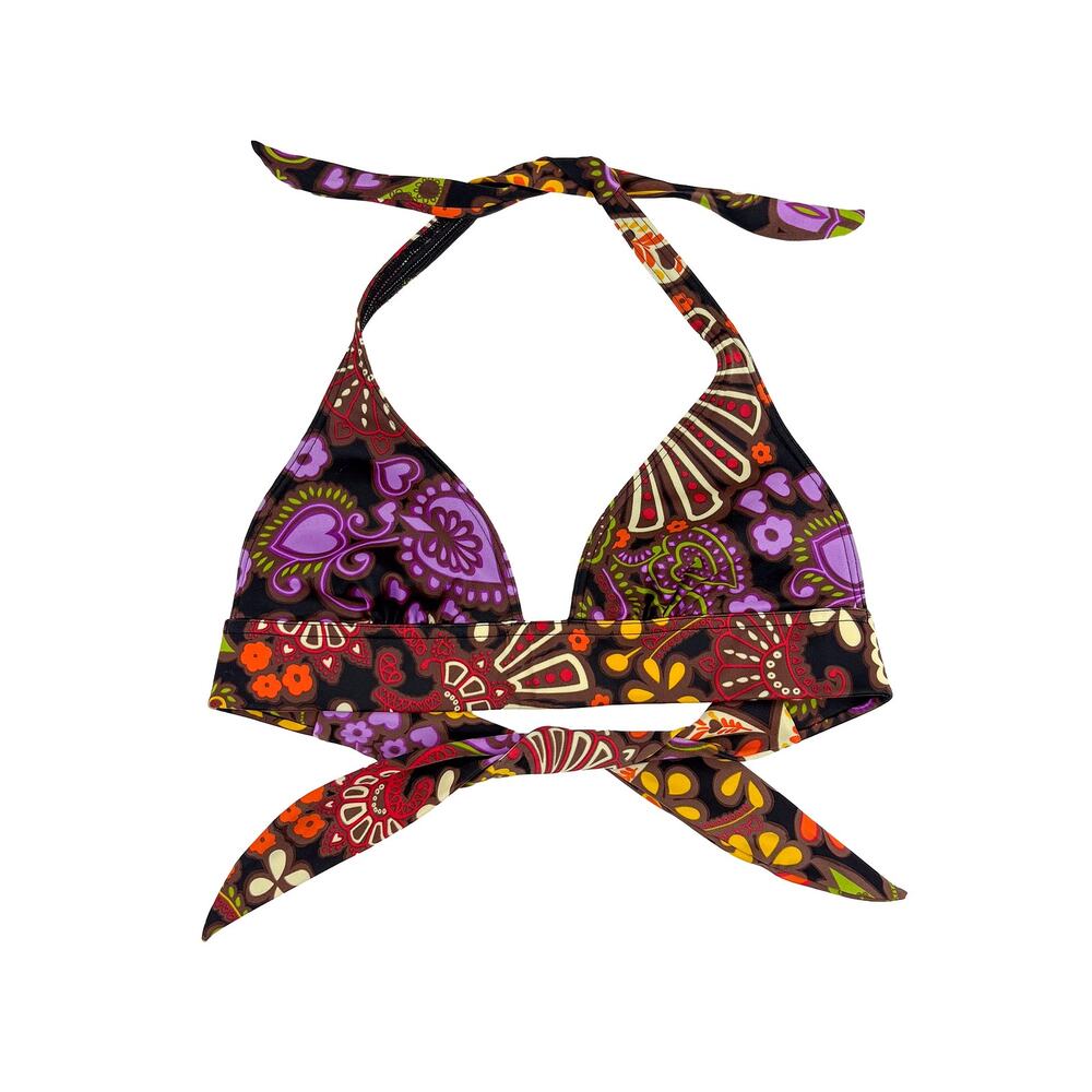 Victoria's Secret Y2K Halter Bikini Top Women S Brown Paisley Boho 2008 Swim